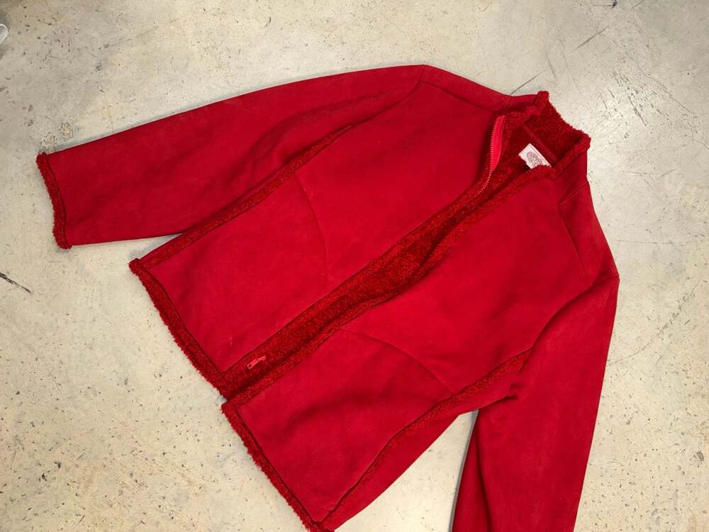 Vintage Cameleon Red Faux Suede Sherpa Lined Zip Up Jacket Size M